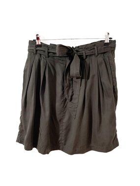 Gap Self Tie Belt Box Pleated Unlined Mini Skirt Side Pockets Size 2 Brown Gray